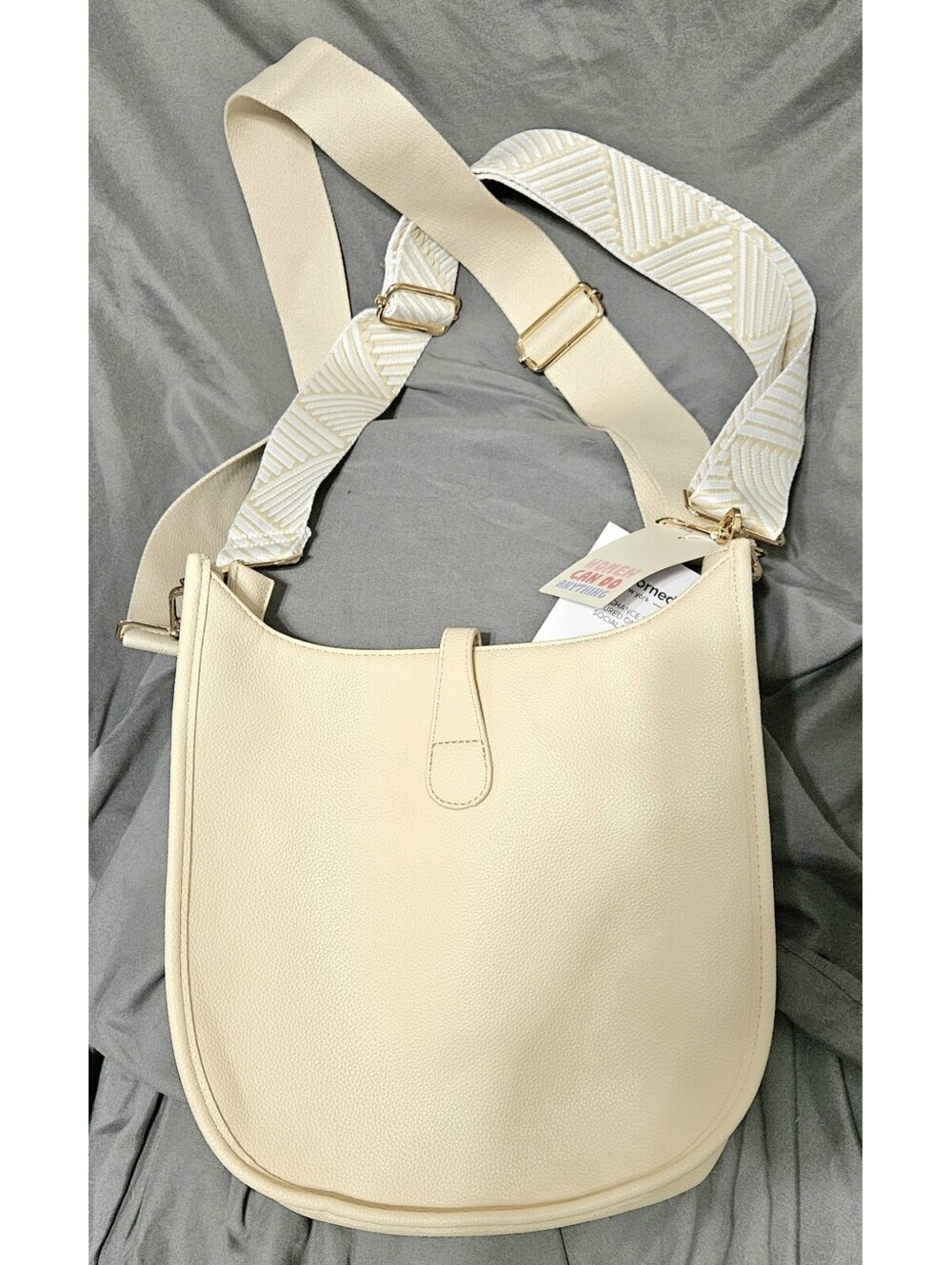 Ah Dorned Cream CROSSBODY BAG w/Embroidered Boho Thick Strap Vegan Leather NWT